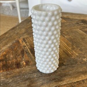 White Milk Glass Hobnail Textured Accent Vase